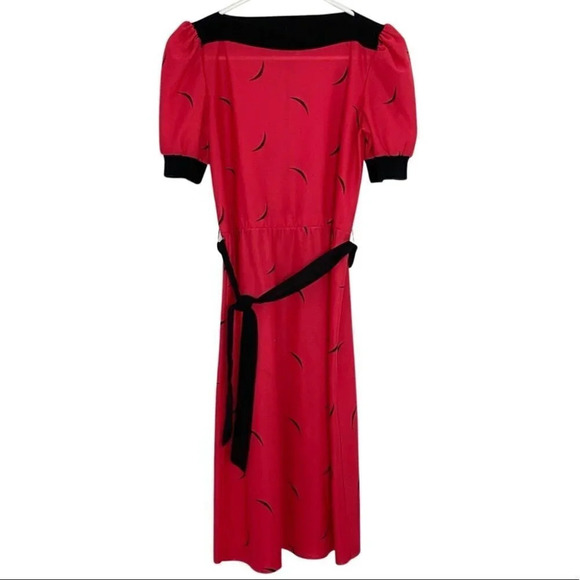 Vintage 70s 80s Dress Womens Size XS Red Black Knee Length Lightweight Knit - Picture 13 of 14